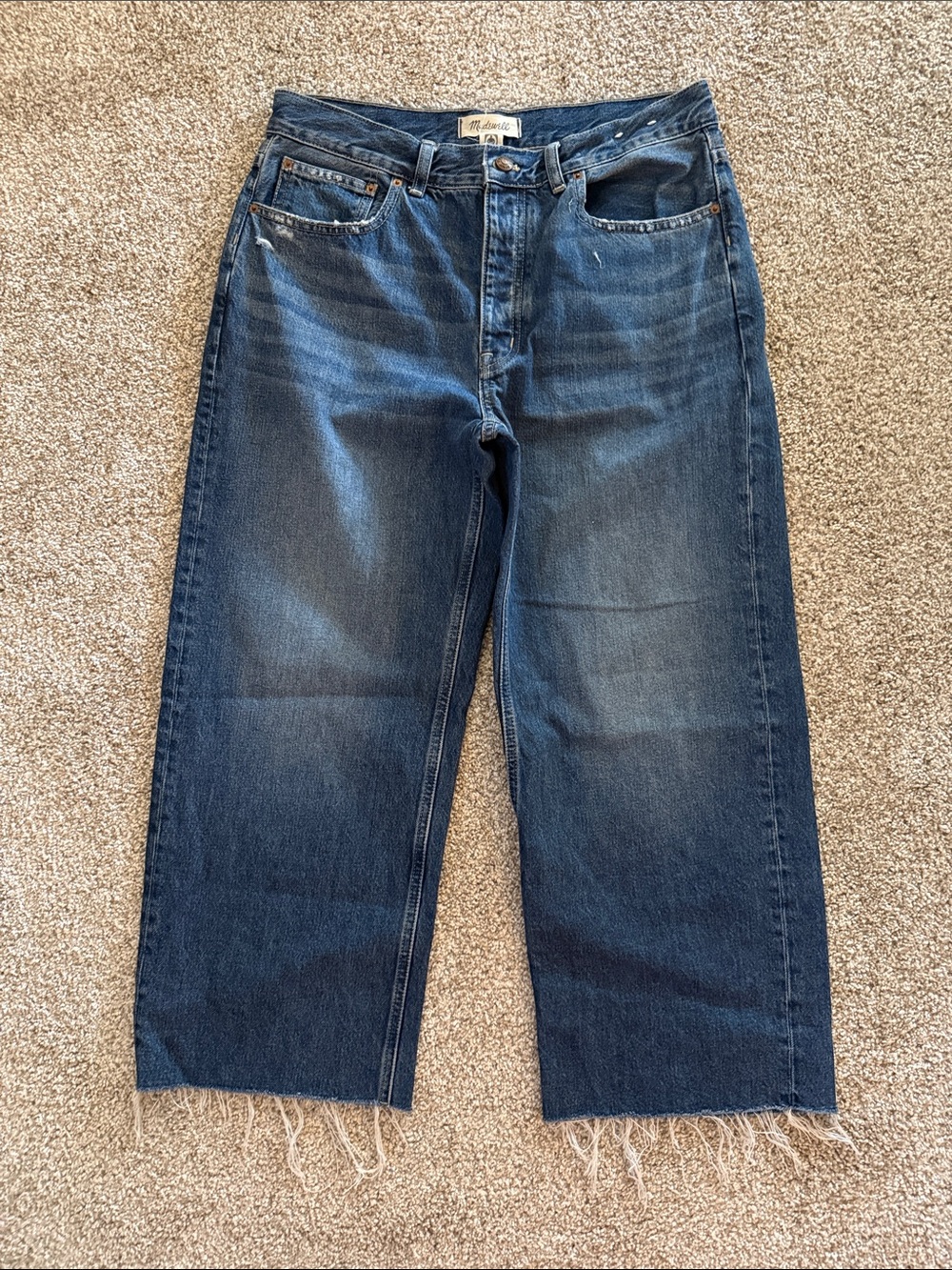 Madewell Dark Blue Cropped Wide-Leg Jeans